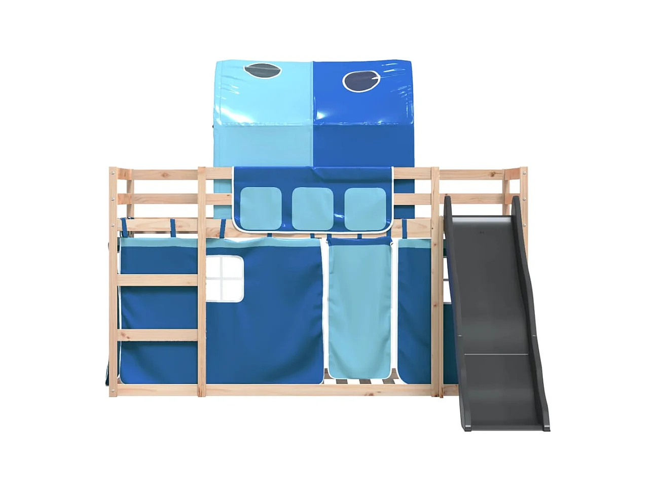 Stapelbed zonder matras met glijbaan en gordijnen 90x200 cm