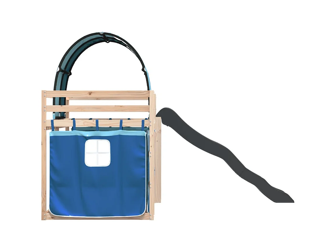 Stapelbed zonder matras met glijbaan en gordijnen 90x200 cm