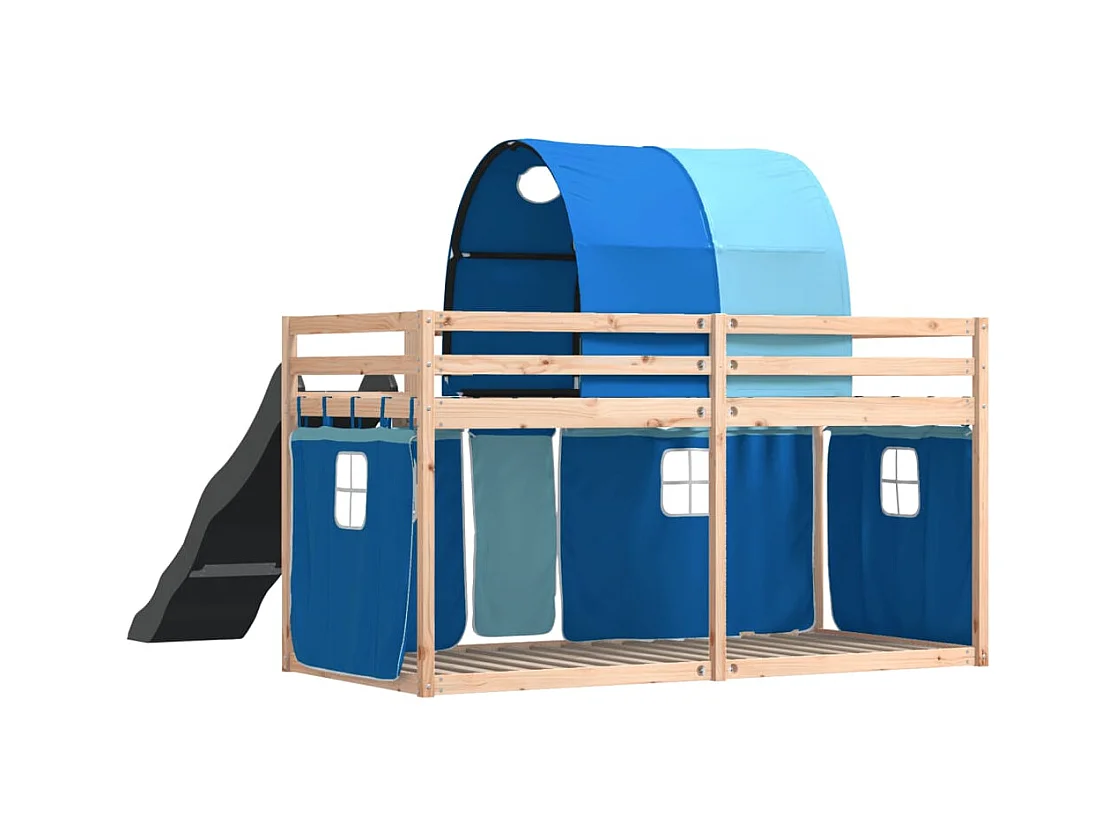 Stapelbed zonder matras met glijbaan en gordijnen 90x200 cm