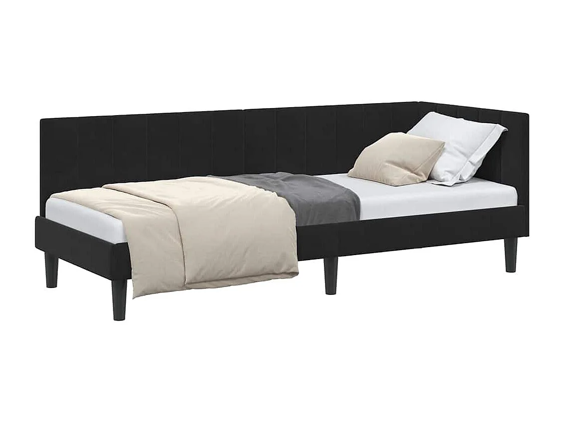 Estructura de cama esquinera con cabecero Terciopelo Negro 80 x 200 cm