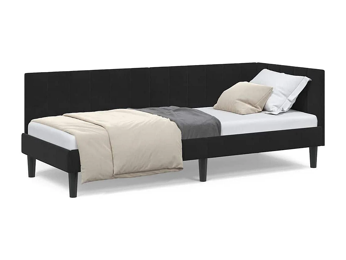 Estructura de cama esquinera con cabecero Terciopelo Negro 80 x 200 cm