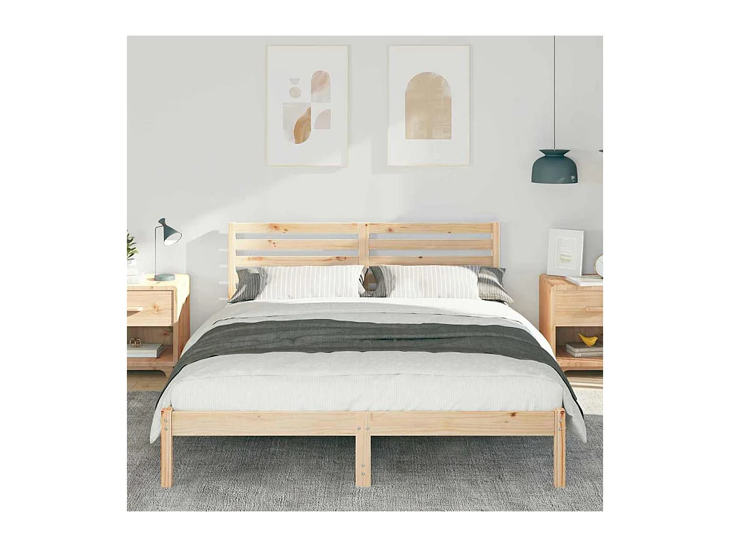 Bruin bedframe 150 x 200 cm massief grenenhout