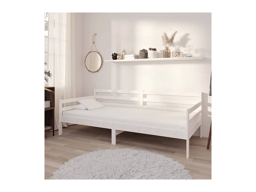 Divano letto con materasso 90x200 cm Bianco Legno massello di pino