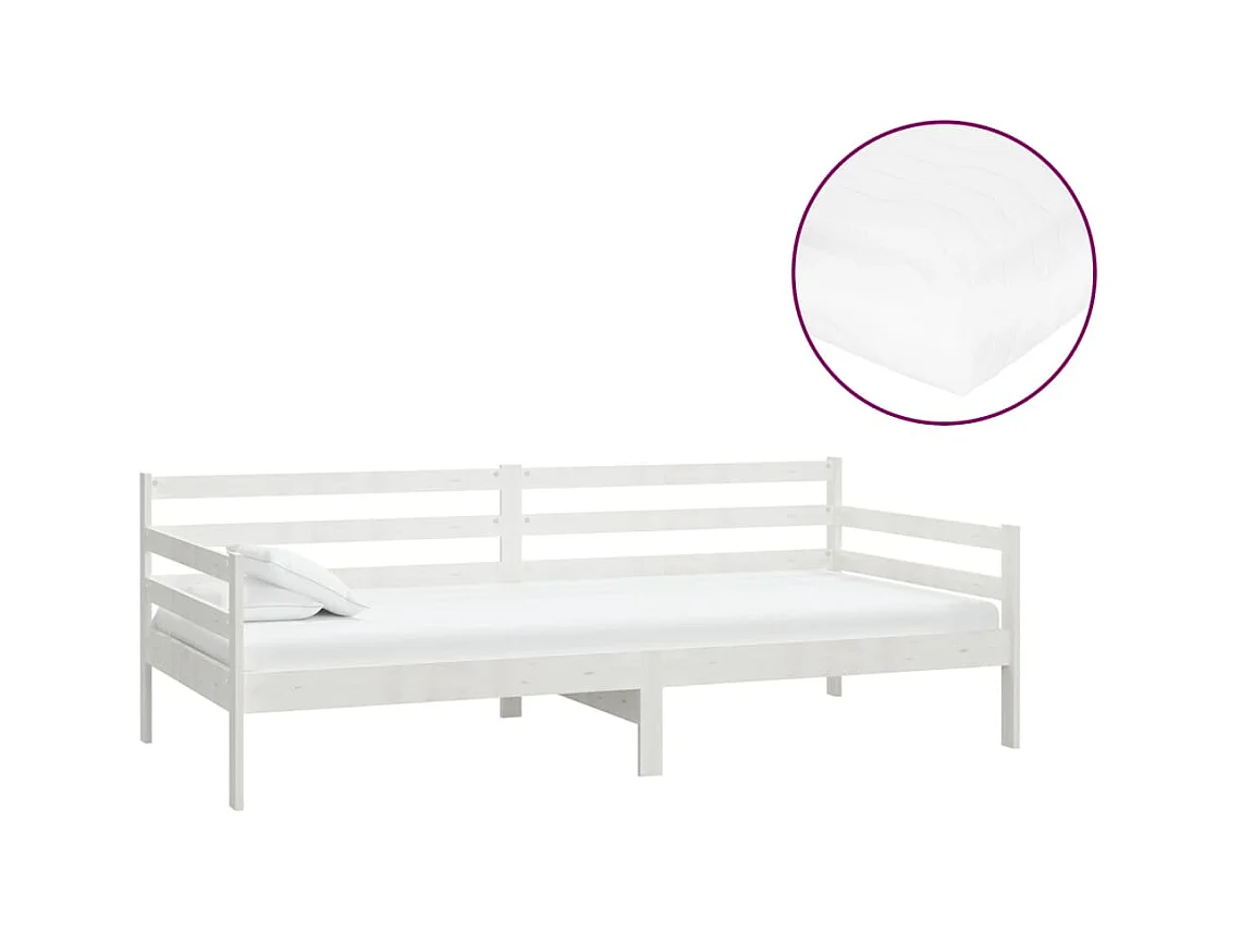 Divano letto con materasso 90x200 cm Bianco Legno massello di pino