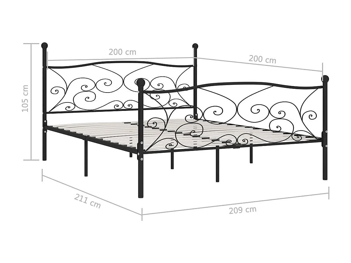 Cadre de lit sans matelas avec sommier à lattes métal 200x200cm