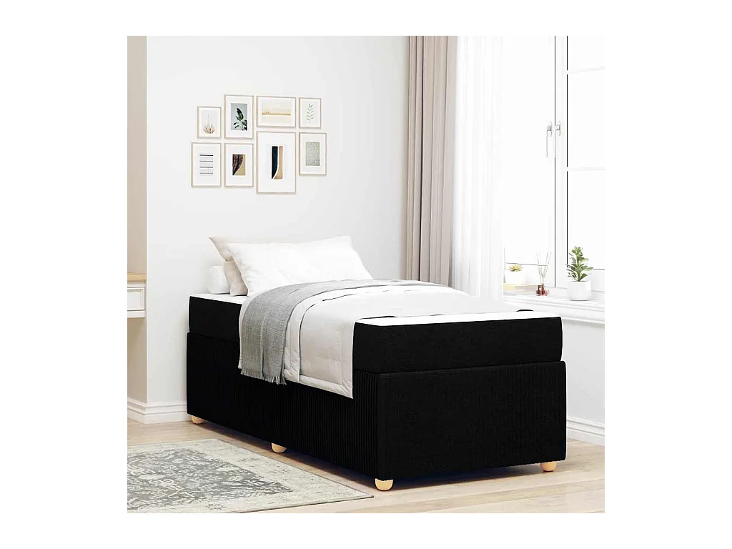 Cadre de lit avec matelas avec matelas Noir 90 x 190 cm tissu
