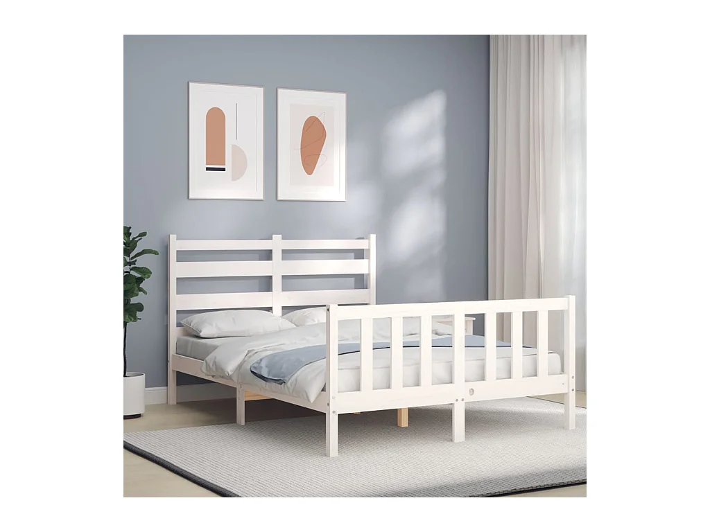 Cadre de lit sans matelas blanc bois de pin massif