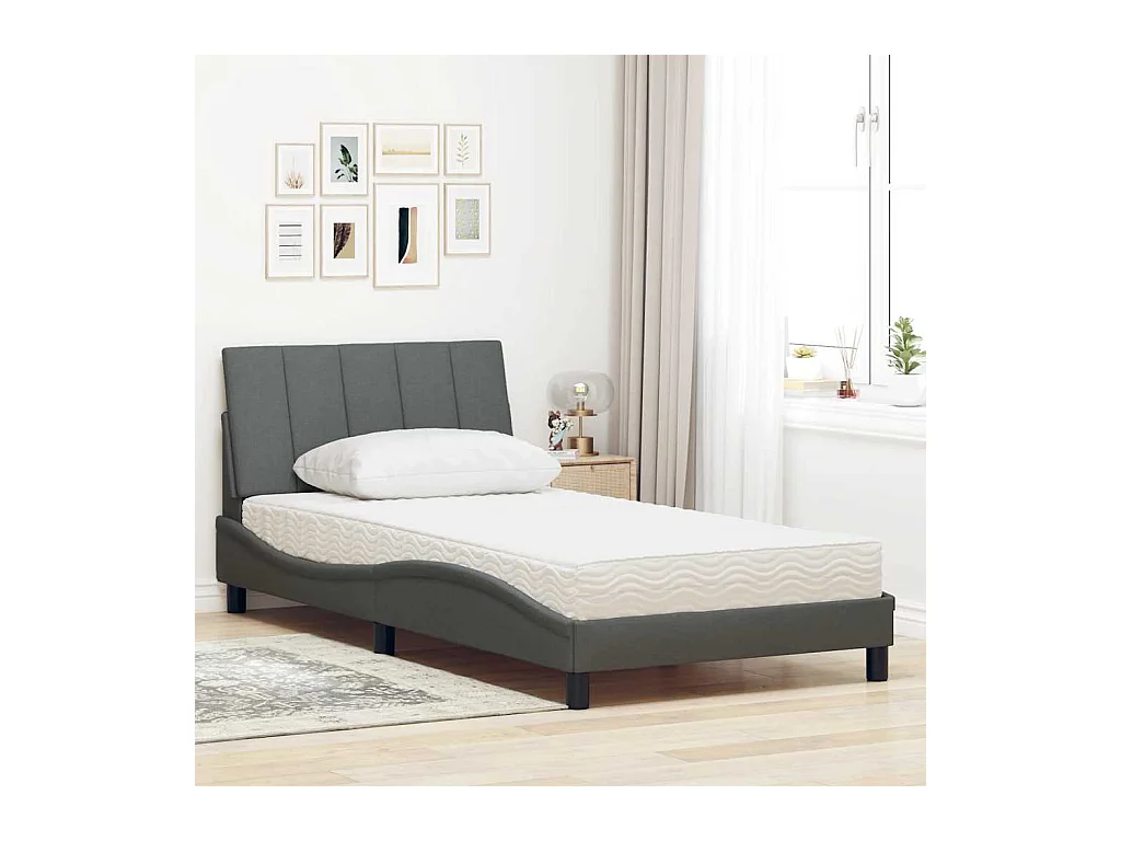 Letto con materasso grigio scuro tessuto 100x200 cm