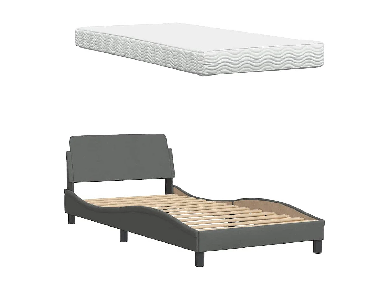 Letto con materasso grigio scuro tessuto 100x200 cm