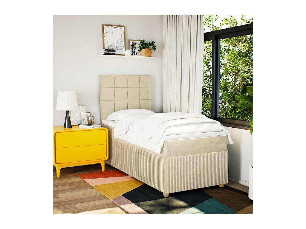 Lattenbodem met matras Crème 90x200 cm Stof