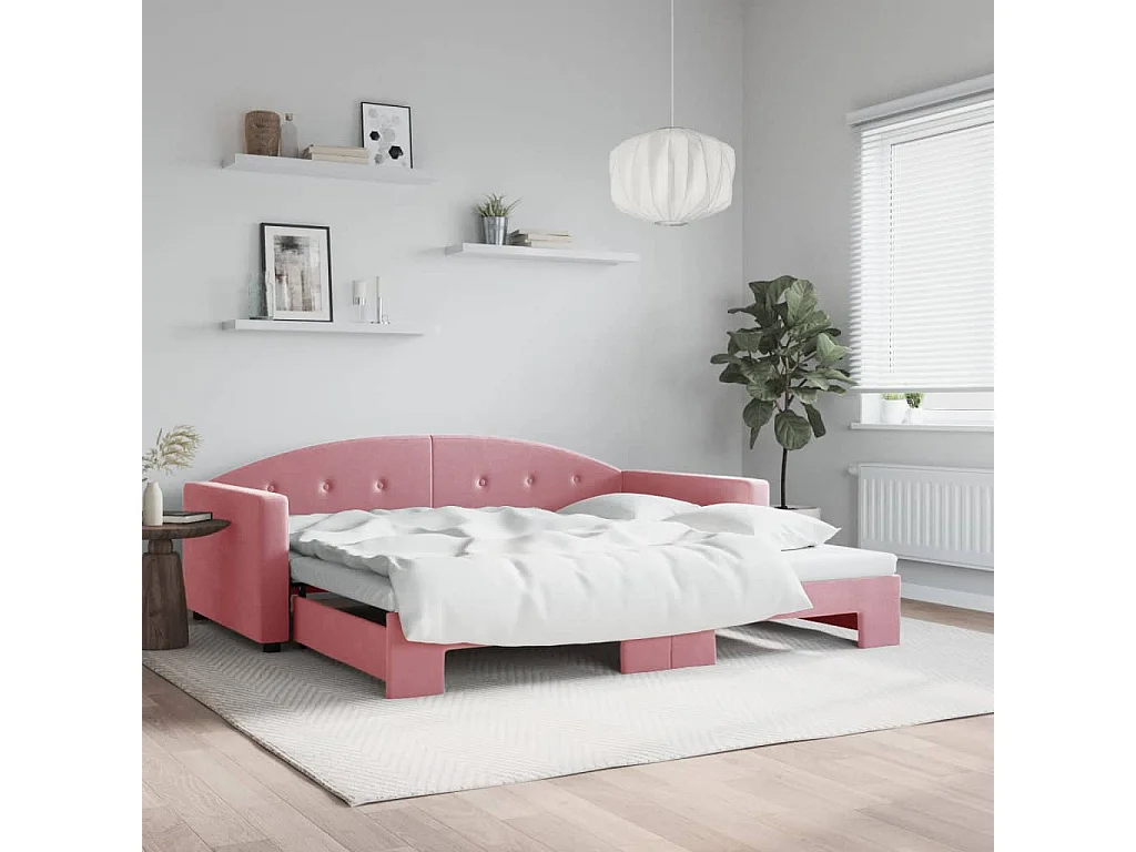 Cama de día con cama nido rosa 100x200 cm terciopelo