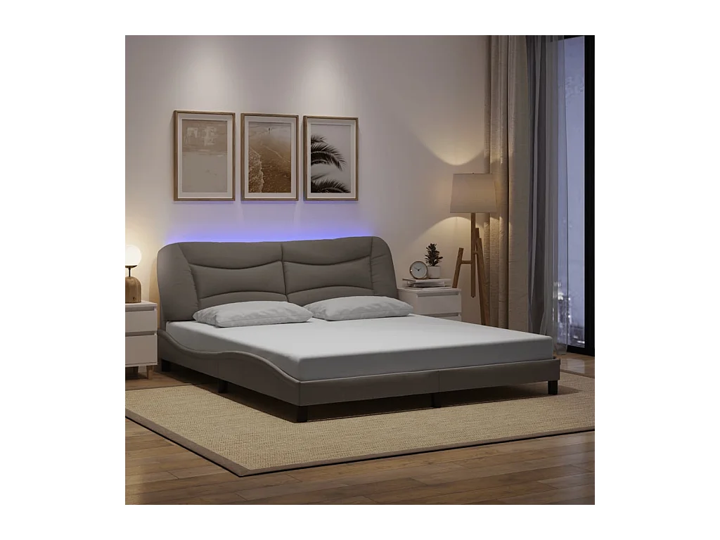 Cadre de lit avec LED sans matelas taupe 180x200 cm tissu
