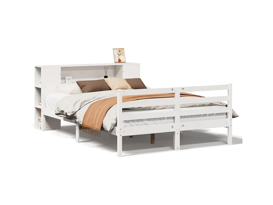 Letto libreria bianco senza materasso 150x200 cm in legno massello di pino