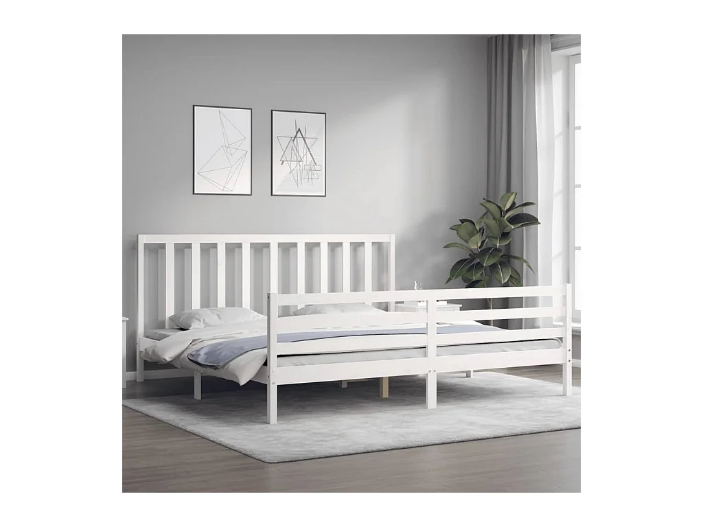 Estructura de cama sin colchón blanca 200x200 cm madera maciza de pino