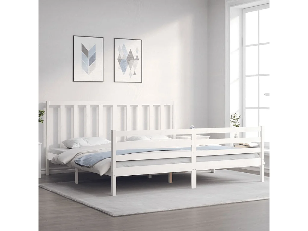 Cadre de lit sans matelas blanc 200x200 cm bois massif de pin