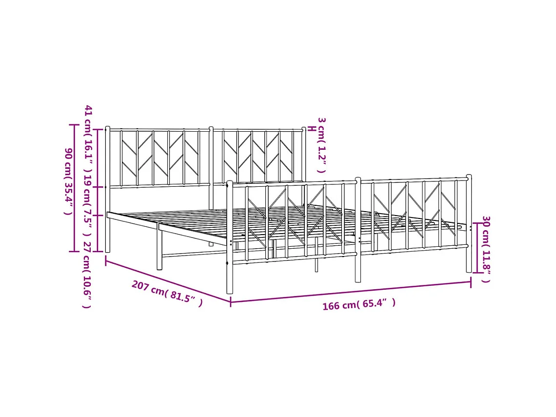 Metalen bedframe zonder matras met zwart voeteneinde 160x200cm
