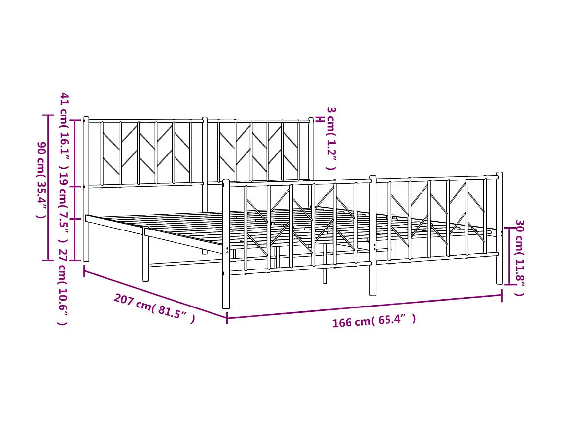 Struttura letto in metallo senza materasso con pediera nera 160x200cm