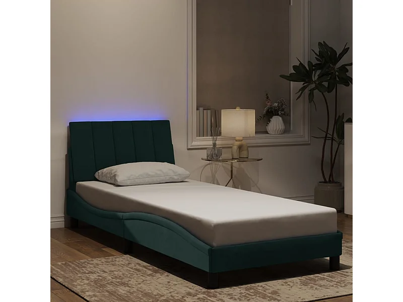 Bedframe met LED zonder matras donkergroen 90x190 cm fluweel
