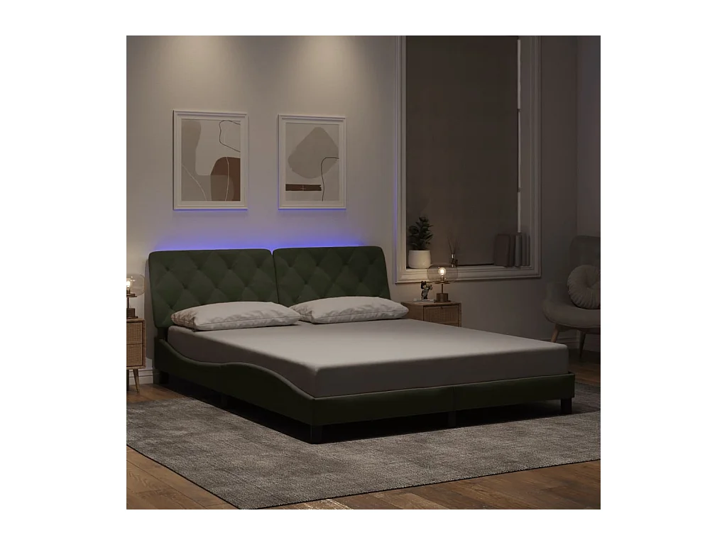 Struttura letto con LED senza materasso grigio chiaro 160x200cm velluto