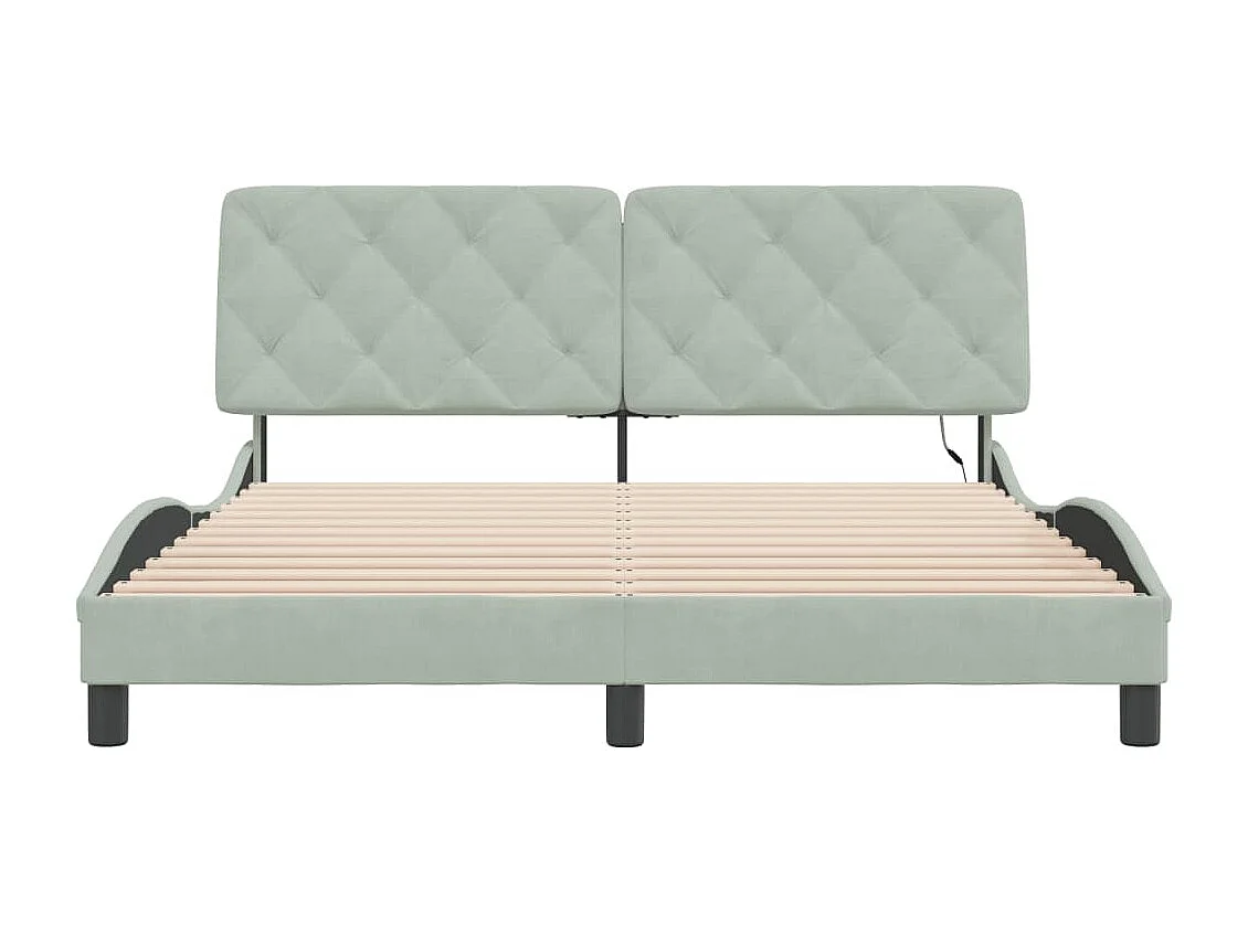Struttura letto con LED senza materasso grigio chiaro 160x200cm velluto