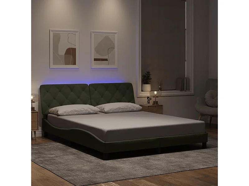Cadre de lit avec LED sans matelas gris clair 160x200cm velours