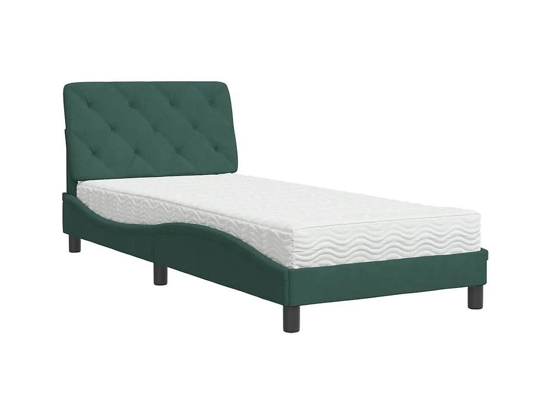 Bed met donkergroene matras 90x190 cm fluweel