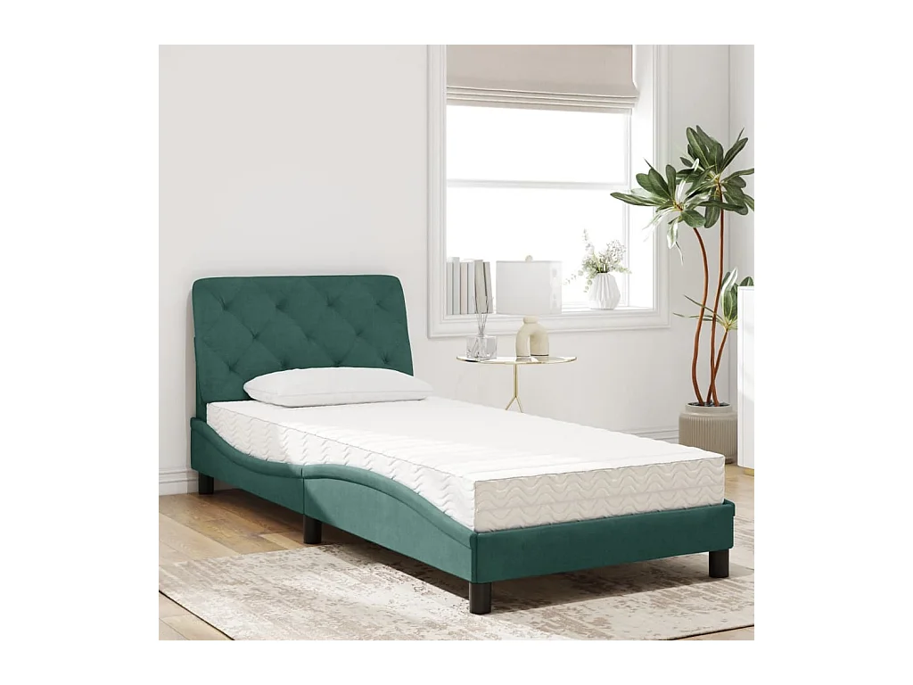 Bed met donkergroene matras 90x190 cm fluweel