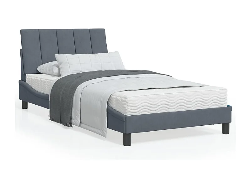 Letto con materasso grigio scuro 100x200 cm in velluto