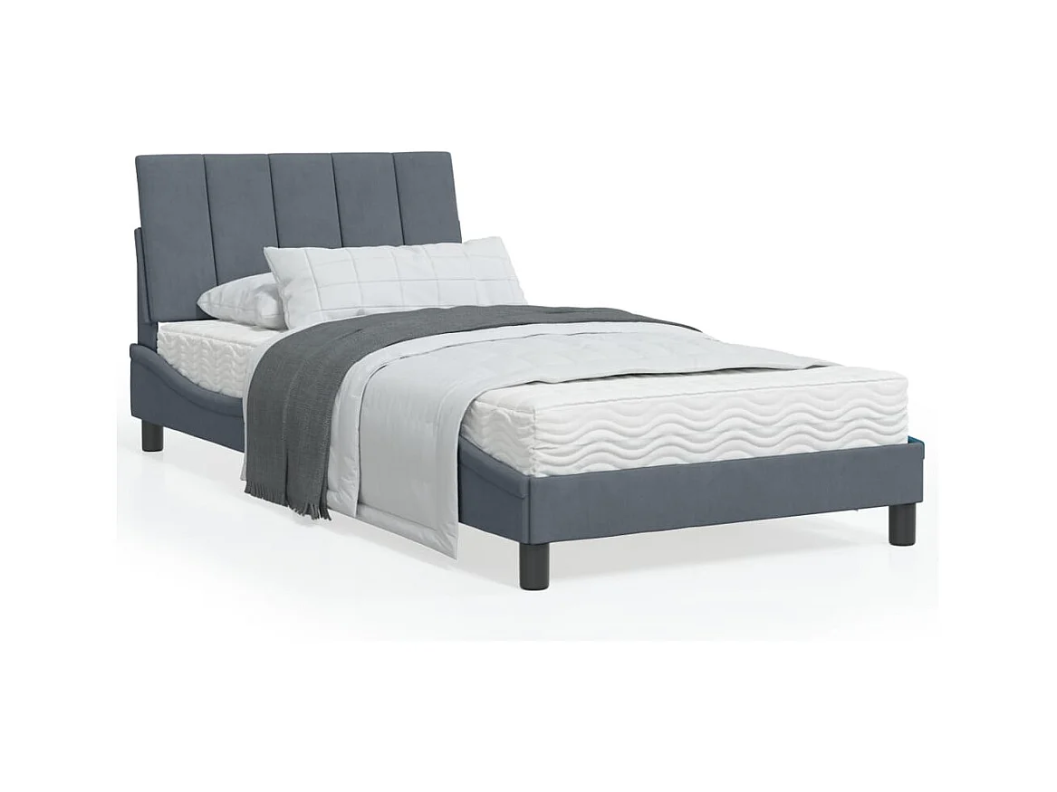 Letto con materasso grigio scuro 100x200 cm in velluto