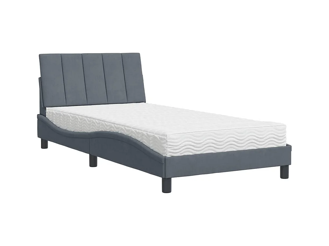 Letto con materasso grigio scuro 100x200 cm in velluto