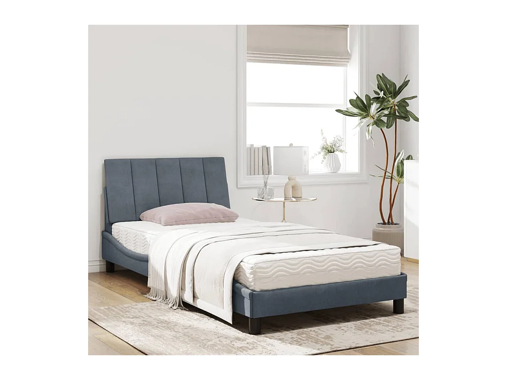 Letto con materasso grigio scuro 100x200 cm in velluto