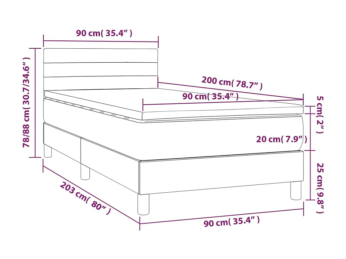 Sommier à lattes de lit avec matelas Gris clair 90x200 cm Tissu