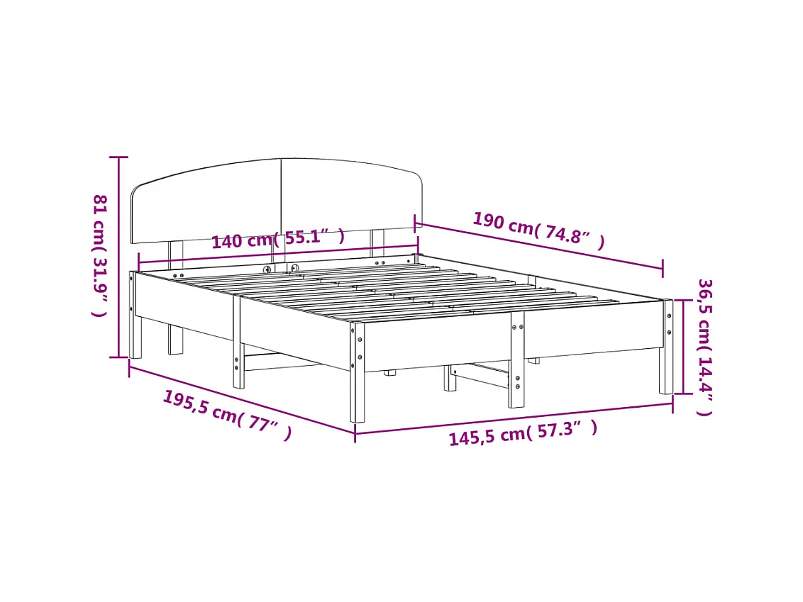 Bedframe zonder matras 140x190 cm massief grenenhout
