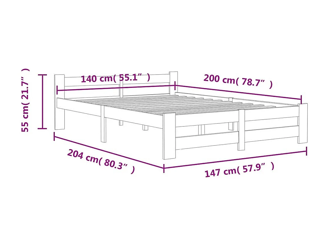 Bedframe zonder matras massief grenenhout 140x200 cm