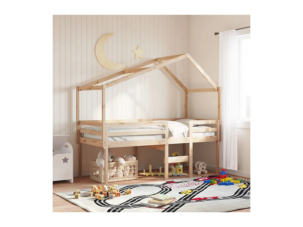 Cama alta sin colchón 90x190 cm madera maciza de pino