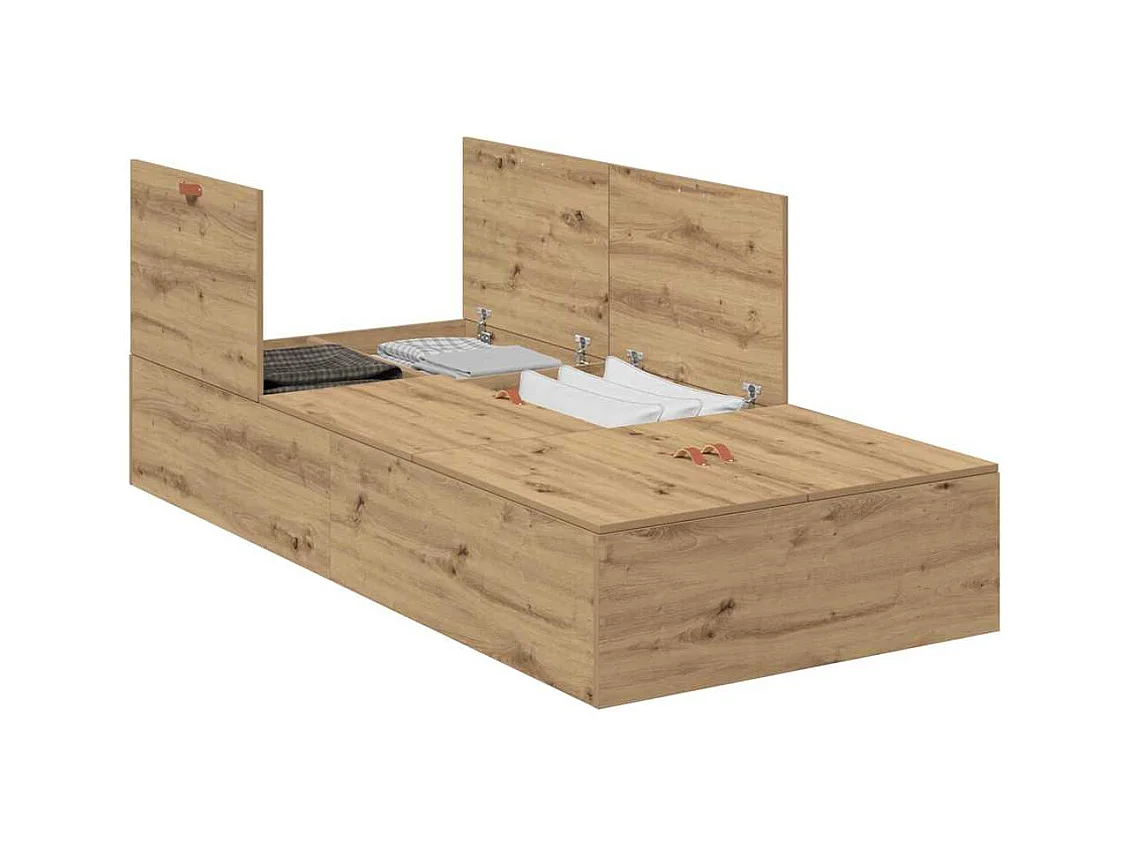 Estructura de cama de roble artesanal de 90 x 200 cm de madera de ingeniería