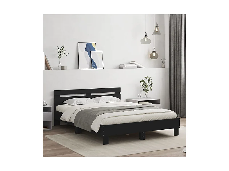 Bedframe met LED zonder matras zwart 140x190 cm