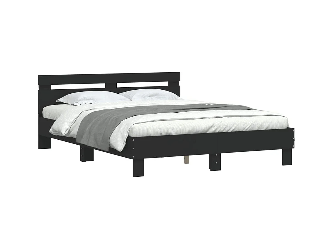 Estructura de cama con LED sin colchón negra 140x190 cm