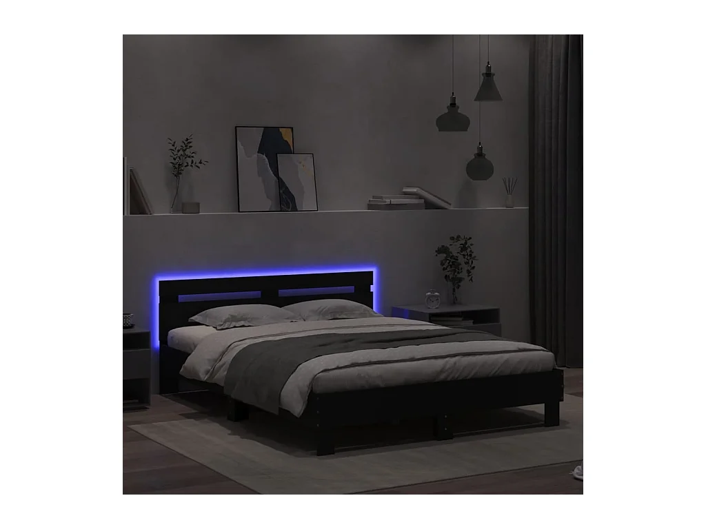 Estructura de cama con LED sin colchón negra 140x190 cm