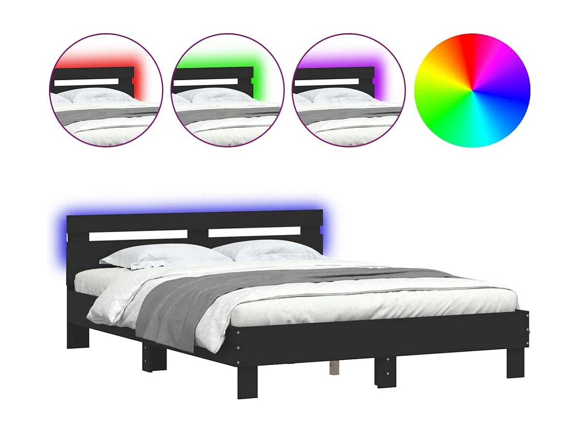 Estructura de cama con LED sin colchón negra 140x190 cm