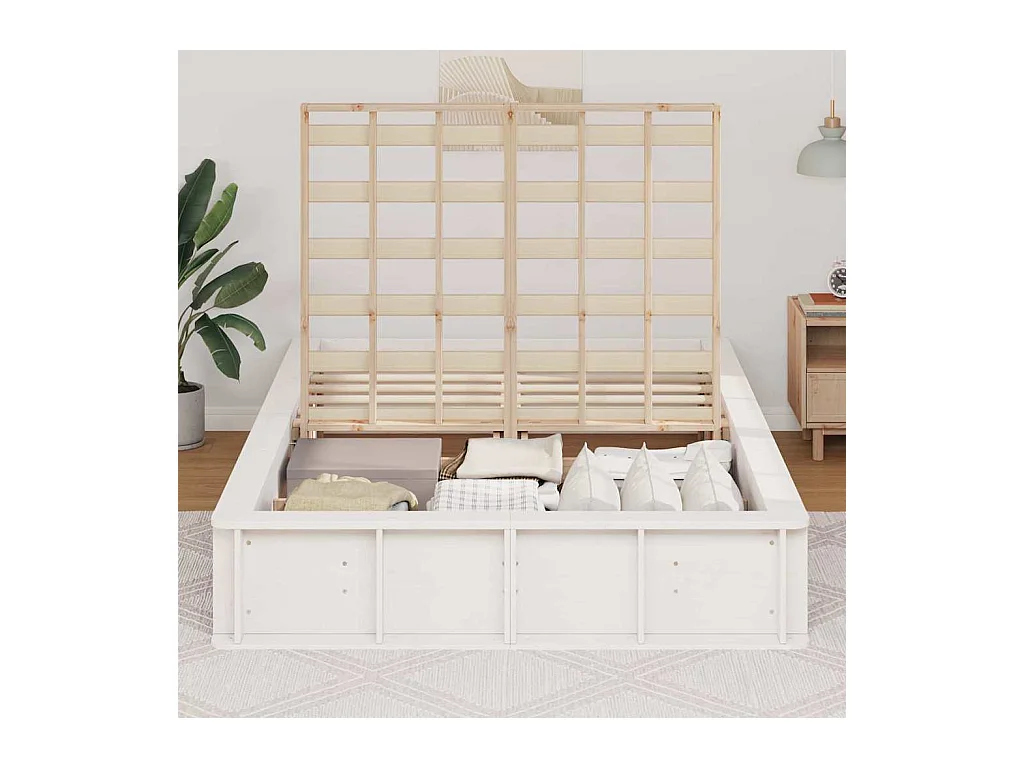 Bedframe met opbergruimte Wit 210 x 118 x 30 cm Massief grenen