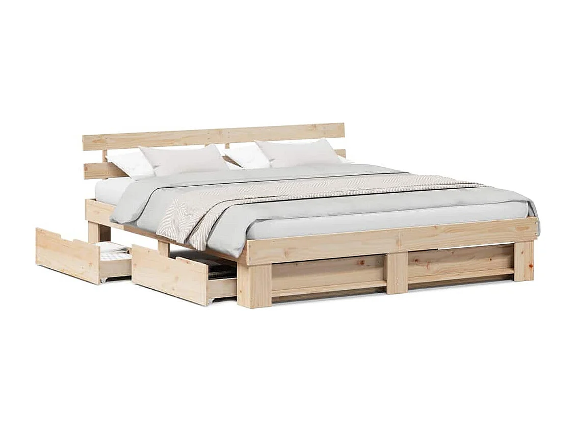 Bedframe met lade Bruin 180 x 200 cm Massief grenenhout