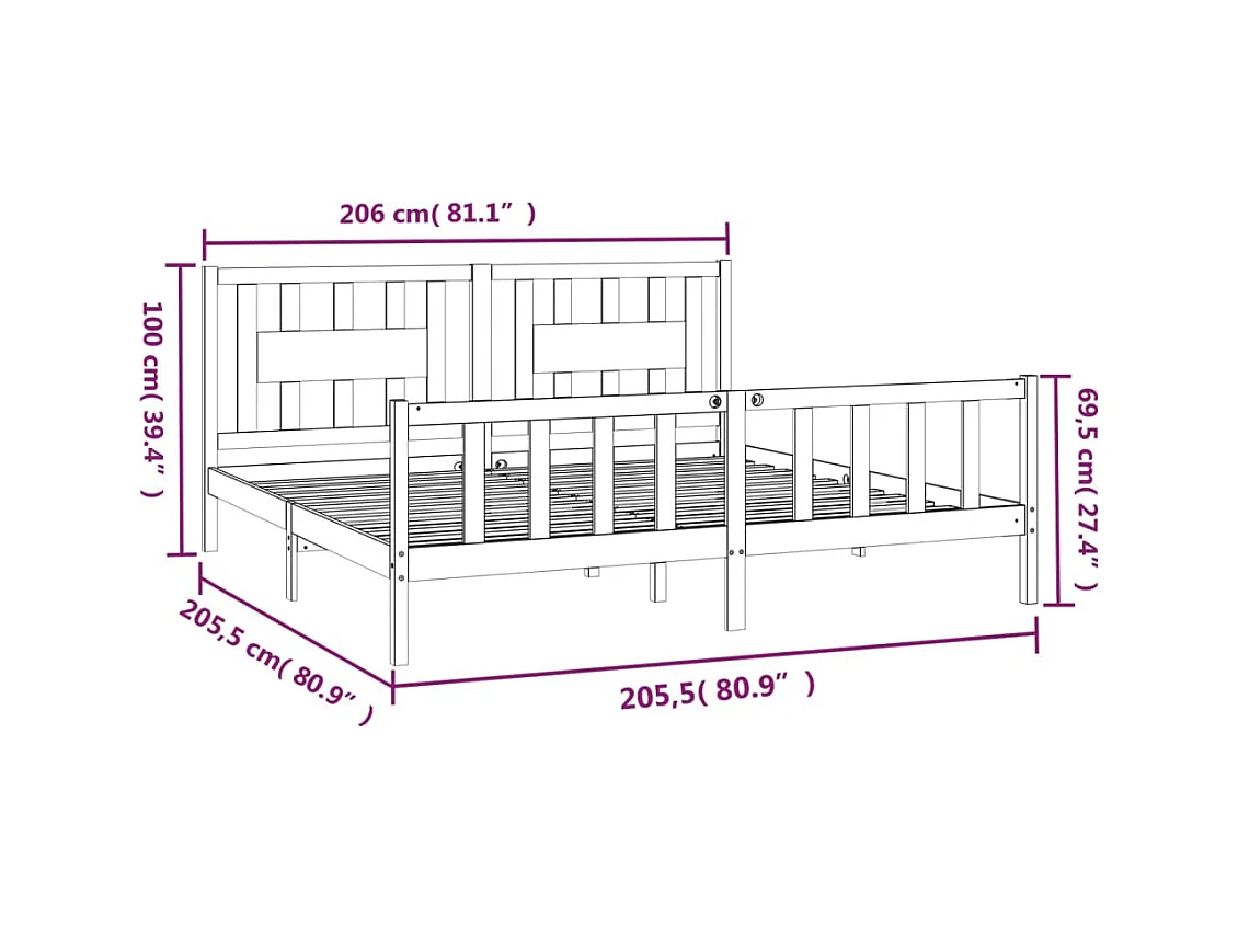 Bedframe zonder matras zwart massief grenenhout 200x200 cm