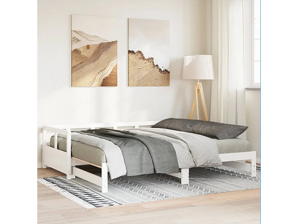 Cama de día sin colchón blanco 90x200 cm madera maciza de pino