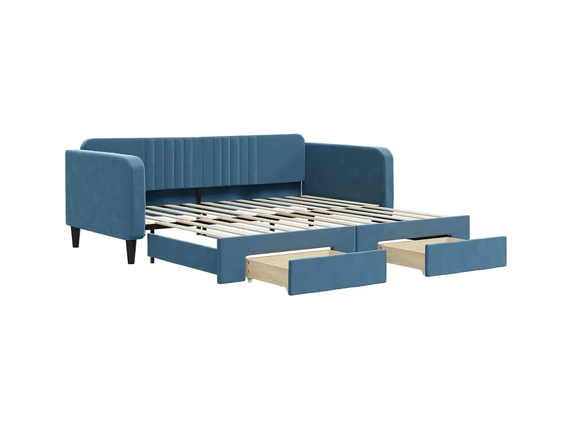 Divano letto con rotelle e cassetti senza materasso blu 100x200cm