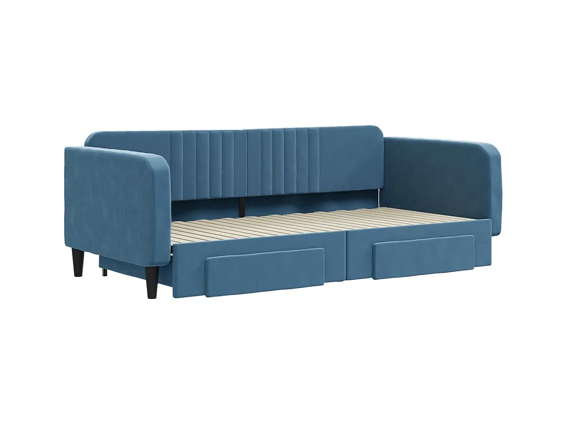 Divano letto con rotelle e cassetti senza materasso blu 100x200cm