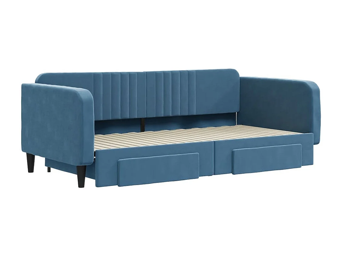 Lit de jour avec gigogne et tiroirs sans matelas bleu 100x200cm