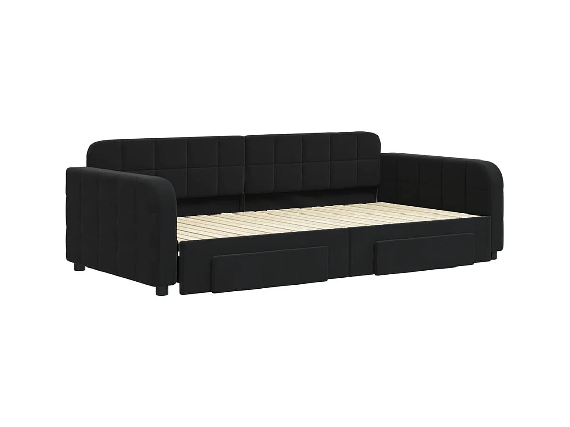 Lit de jour avec gigogne et tiroirs sans matelas noir 100x200cm