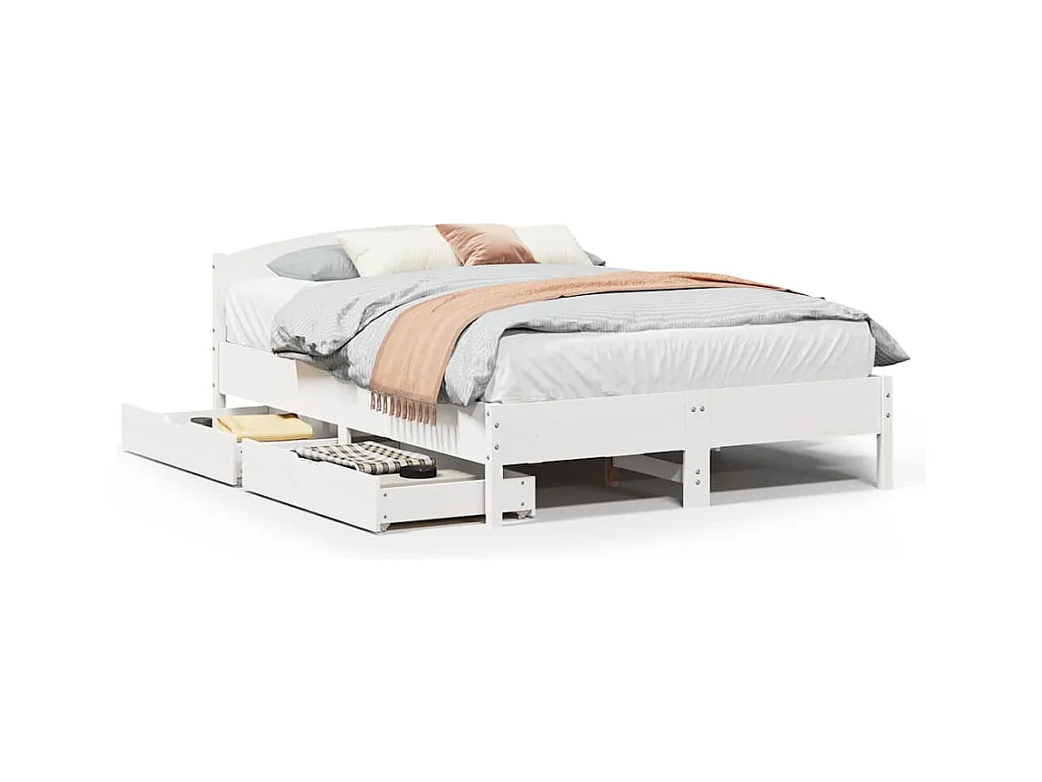 Struttura letto senza materasso bianco 160x200 cm in legno massello di pino