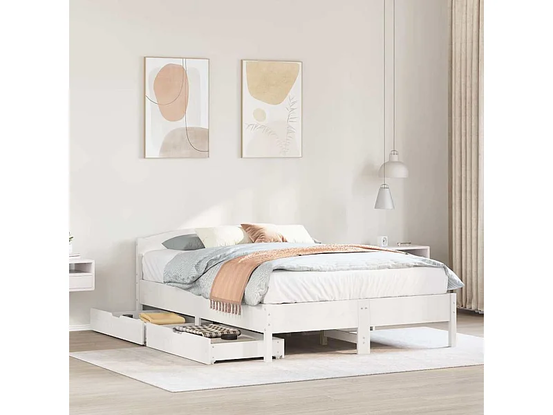 Struttura letto senza materasso bianco 160x200 cm in legno massello di pino